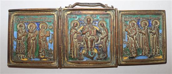 An enamelled brass triptych icon